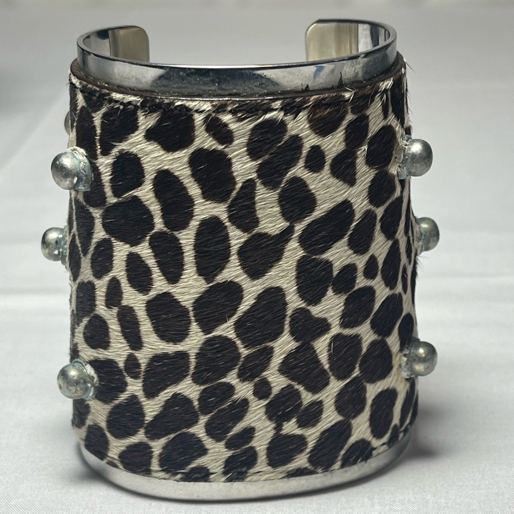 Vince Camuto Black and White Leopard Print Cuff Bracelet